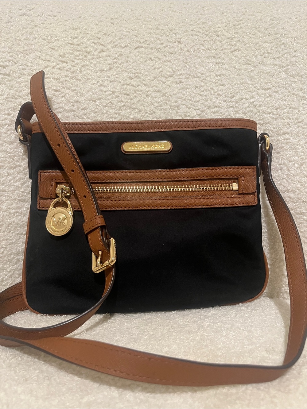 Michael Kors Black and Brown Leather-Trim Crossbody
